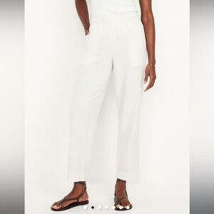 Old Navy | High-Waisted Linen-Blend Straight Ankle Pants in White Stripe